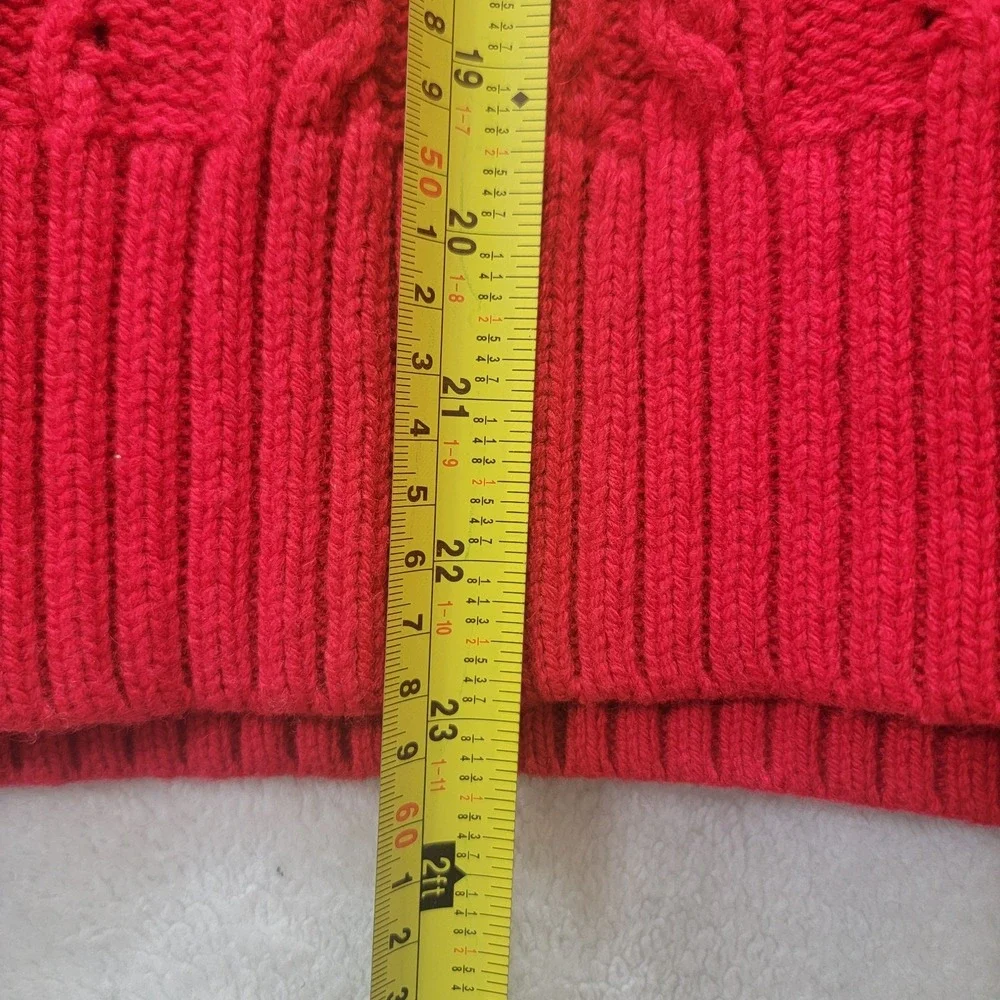 J. Crew Lambs Wool Blend Pointelle Cable Front‎ Red Sweater Women's Large